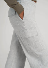 American Tall Discount | Mid Rise Cargo Fleece Sweatpants for Tall Women in Grey Mix