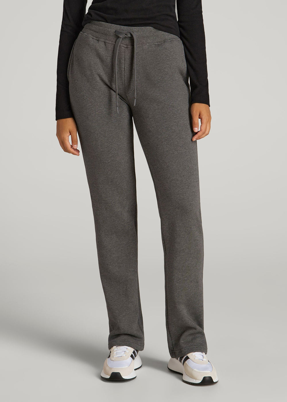 American Tall Outlet | Wearever Fleece Open-Bottom Sweatpants for Tall Women in Charcoal Mix