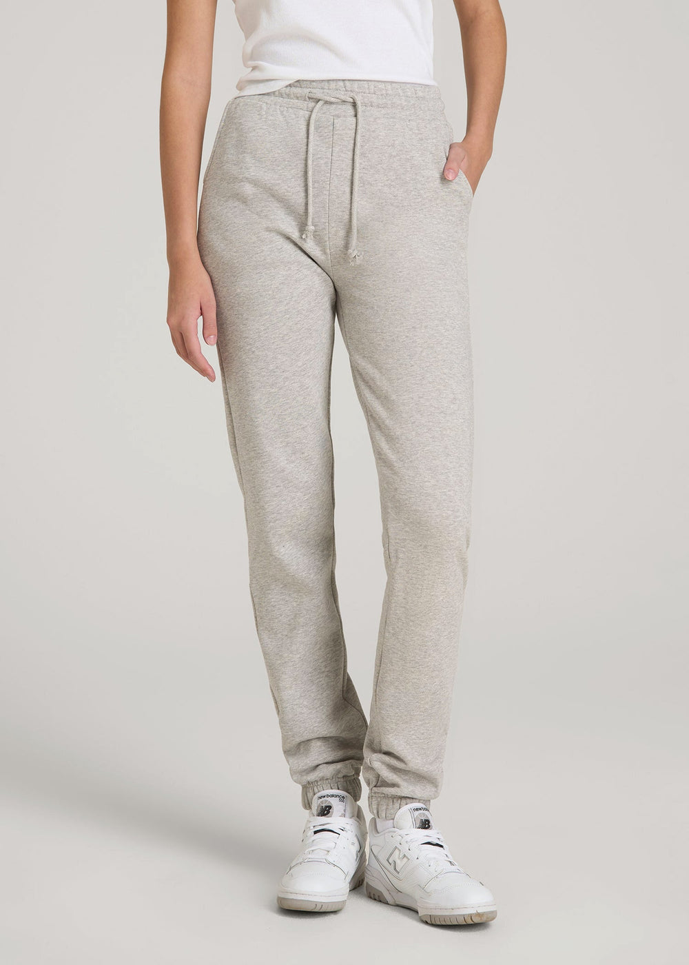 American Tall Online Shop | Wearever Fleece Slim Fit High-Waisted Garment Dye Sweatpants for Tall Women in Grey Mix