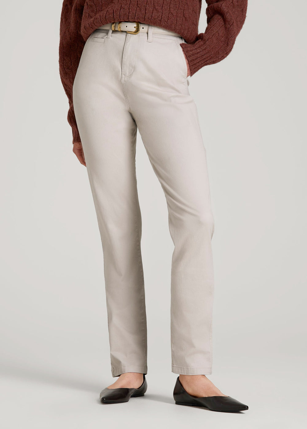 American Tall Outlet | High Rise Tapered Chino Pants for Tall Women in Vanilla Latte