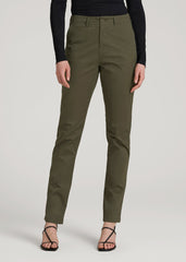 American Tall For Sale | High Rise Tapered Chino Pants for Tall Women in Forest Night