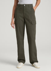 American Tall Online Shop | Straight Leg Cargo Chino Pants for Tall Women in Dark Moss Green