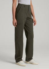 American Tall Online Shop | Straight Leg Cargo Chino Pants for Tall Women in Dark Moss Green