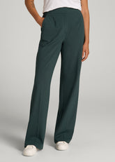 American Tall Outlet | Flat Front Wide Leg Dress Pants for Tall Women in Smoky Pine