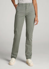 American Tall Discount | High Rise Tapered Chino Pants for Tall Women in Wreath Green