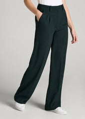 American Tall Online | Pleated WIDE Leg Dress Pants for Tall Women in Midnight Green
