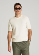 American Tall Discount | Braided Knit T-Shirt for Tall Men in Ecru