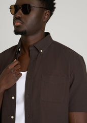American Tall For Sale | Short Sleeve Oxford Button Shirt for Tall Men in Espresso