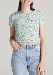 American Tall Outlet | Cropped Waffle Tee for Tall Women in Corydalis Blue Floral