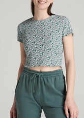 American Tall For Sale | Cropped Waffle Tee for Tall Women in Seaglass Floral