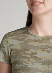 American Tall Online | Cropped Waffle Tee for Tall Women in Green Camo Print