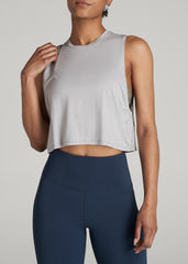 American Tall Outlet | Athletic Cropped Muscle Tank Top for Tall Women in Silver