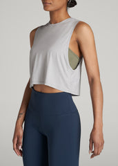 American Tall Outlet | Athletic Cropped Muscle Tank Top for Tall Women in Silver