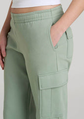 American Tall For Sale | Mid Rise Cargo Fleece Sweatpants for Tall Women in Seagrass