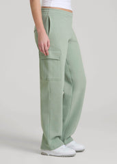 American Tall For Sale | Mid Rise Cargo Fleece Sweatpants for Tall Women in Seagrass