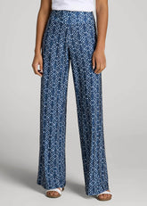 American Tall Sale | Pull-On Breezy Wide Leg Pants for Tall Women in Indigo Tribal Print