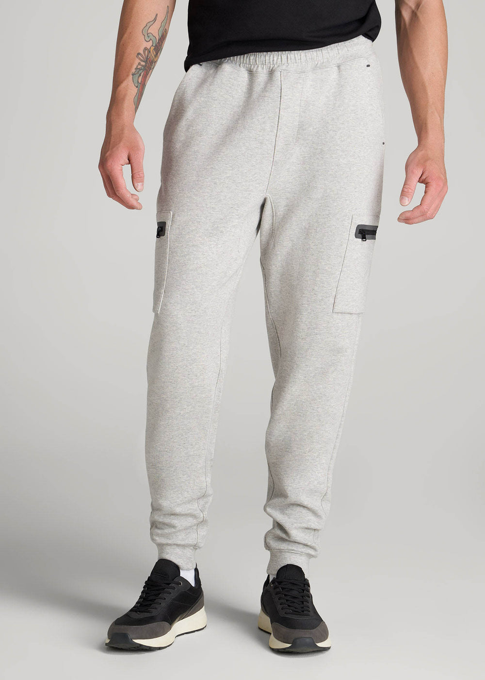 American Tall Sale | Tech Motion Fleece Cargo Joggers for Tall Men in Grey Mix