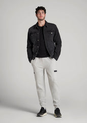 American Tall Sale | Tech Motion Fleece Cargo Joggers for Tall Men in Grey Mix