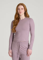 American Tall Discount | Lightweight Ribbed Cropped Lounge Top for Tall Women in Smoked Mauve