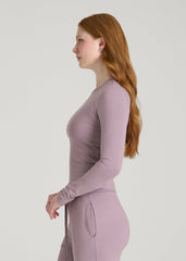 American Tall Discount | Lightweight Ribbed Cropped Lounge Top for Tall Women in Smoked Mauve