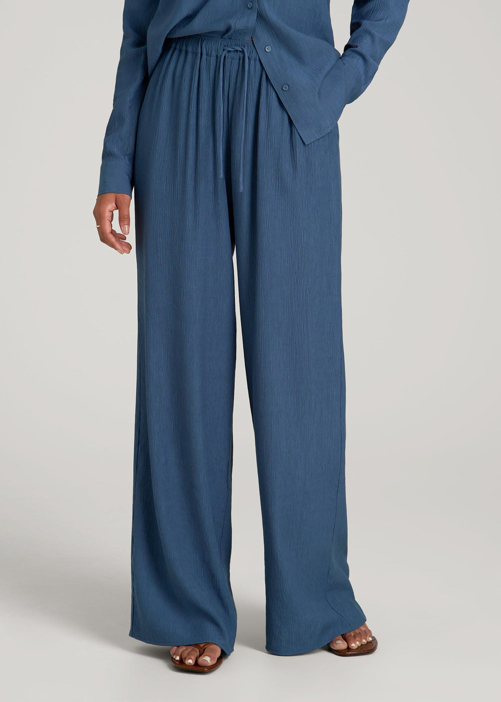American Tall Outlet | Crinkle Pull-on Wide-leg Pants for Tall Women in Flag Blue