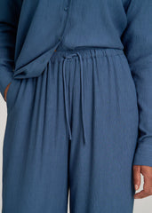 American Tall Outlet | Crinkle Pull-on Wide-leg Pants for Tall Women in Flag Blue