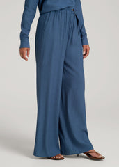 American Tall Outlet | Crinkle Pull-on Wide-leg Pants for Tall Women in Flag Blue