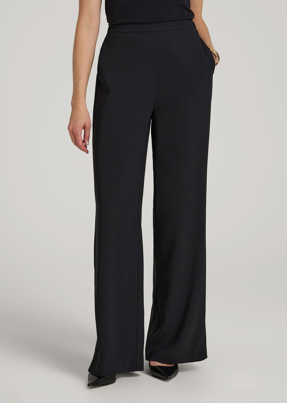 American Tall Online Shop | Pull-On Crepe Ultra Wide Pants for Tall Women in Black
