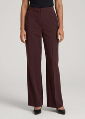 American Tall Discount | Flat Front Wide Leg Dress Pants for Tall Women in Oxblood