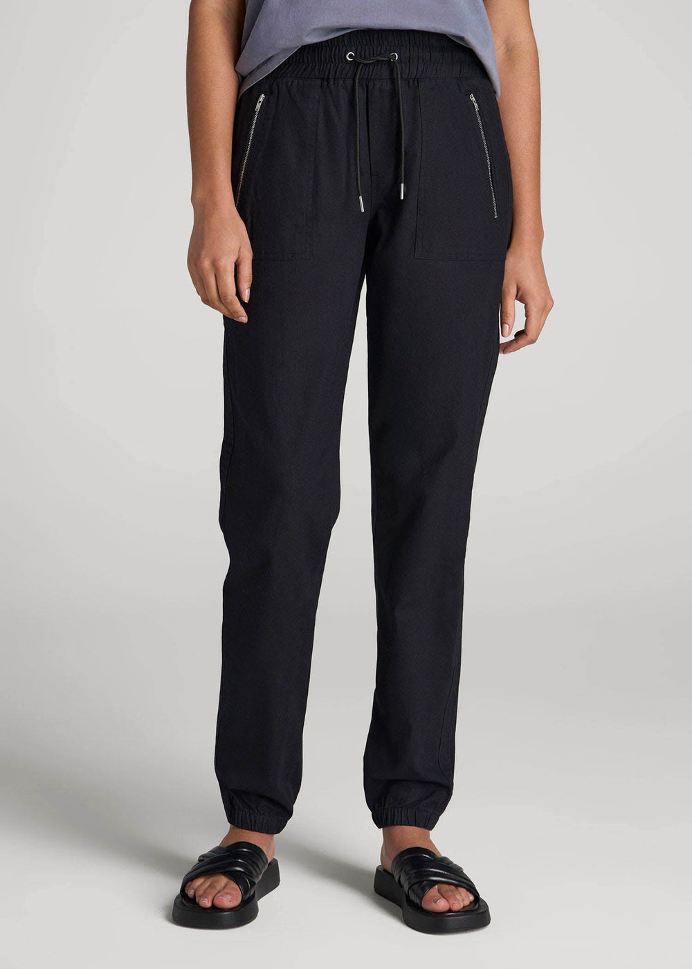 American Tall Outlet | Pull-On Linen Joggers for Tall Women in Black