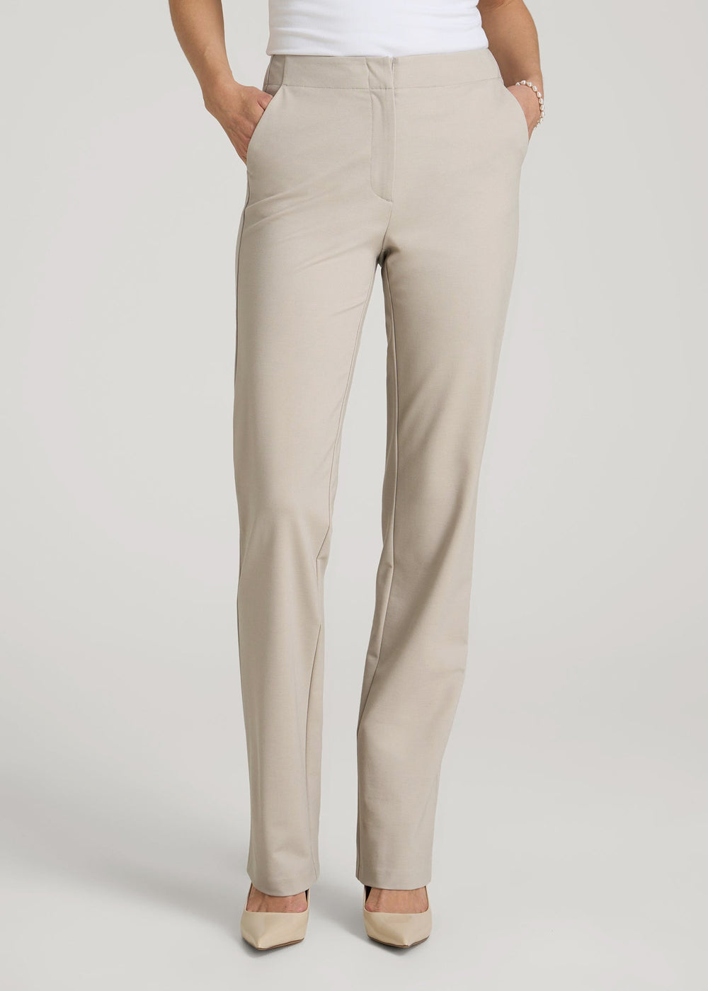 American Tall Outlet | Freedom Flex Slim Straight Leg Dress Pants for Tall Women in Stone