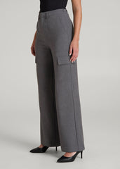 American Tall Discount | Cargo Wide Leg Dress Pants for Tall Women in Graphic Charcoal