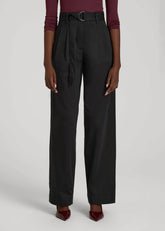 American Tall Online | Pleated Wide Leg Chino With Belt for Tall Women in Deep Black
