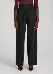 American Tall Online | Pleated Wide Leg Chino With Belt for Tall Women in Deep Black