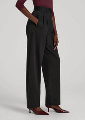 American Tall Online | Pleated Wide Leg Chino With Belt for Tall Women in Deep Black