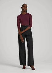 American Tall Online | Pleated Wide Leg Chino With Belt for Tall Women in Deep Black