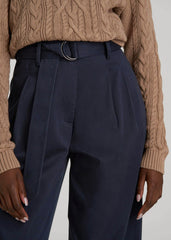 American Tall Outlet | Pleated Wide Leg Chino With Belt for Tall Women in True Navy
