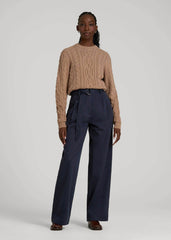 American Tall Outlet | Pleated Wide Leg Chino With Belt for Tall Women in True Navy