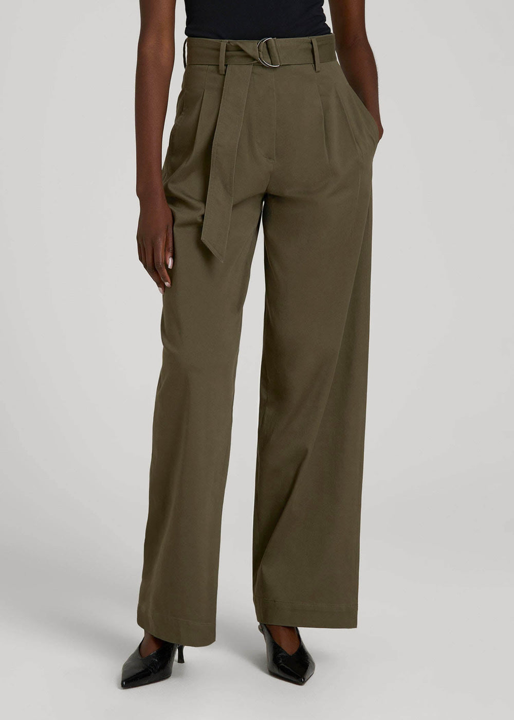American Tall Online Shop | Pleated Wide Leg Chino With Belt for Tall Women in Forest Night
