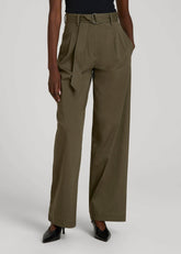 American Tall Online Shop | Pleated Wide Leg Chino With Belt for Tall Women in Forest Night