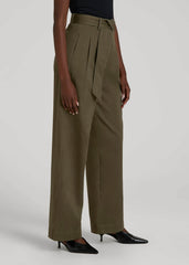 American Tall Online Shop | Pleated Wide Leg Chino With Belt for Tall Women in Forest Night
