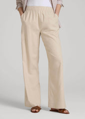 American Tall Online | Pull On Wide Leg Linen Pants for Tall Women in Light Stone