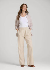 American Tall Online | Pull On Wide Leg Linen Pants for Tall Women in Light Stone