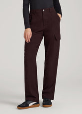 American Tall Outlet | Straight Leg Cargo Chino Pants for Tall Women in Oxblood