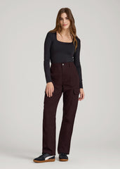American Tall Outlet | Straight Leg Cargo Chino Pants for Tall Women in Oxblood