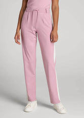 American Tall Discount | Pull On Tuxedo Stripe Pants for Tall Women in Pink Peony and White Alyssum