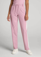 American Tall Discount | Pull On Tuxedo Stripe Pants for Tall Women in Pink Peony and White Alyssum