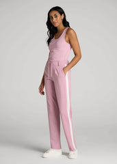 American Tall Discount | Pull On Tuxedo Stripe Pants for Tall Women in Pink Peony and White Alyssum