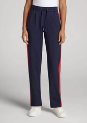 American Tall Online | Pull On Tuxedo Stripe Pants for Tall Women in True Navy and Radiant Red