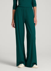 American Tall Discount | Ribbed Knit Wide Leg Pant for Tall Women in Deep Teal